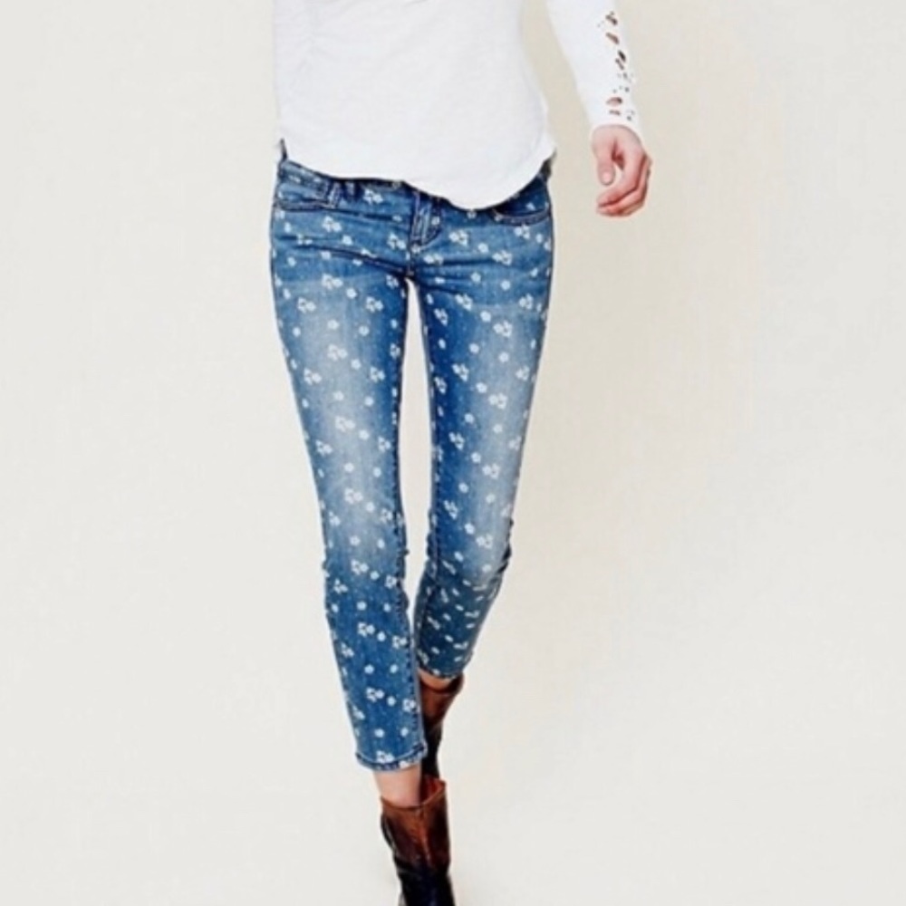 Free People Floral Denim Skinny